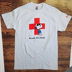 American Red Cross White T Shirt Medium Snoopy Be Cool Give Blood 2023 Peanuts